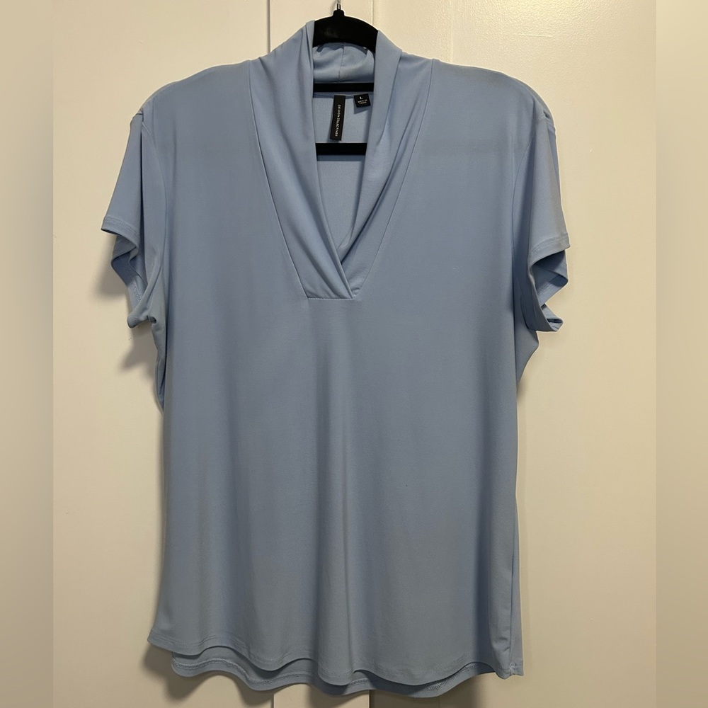 Blue short sleeve top with V-neck Size: L